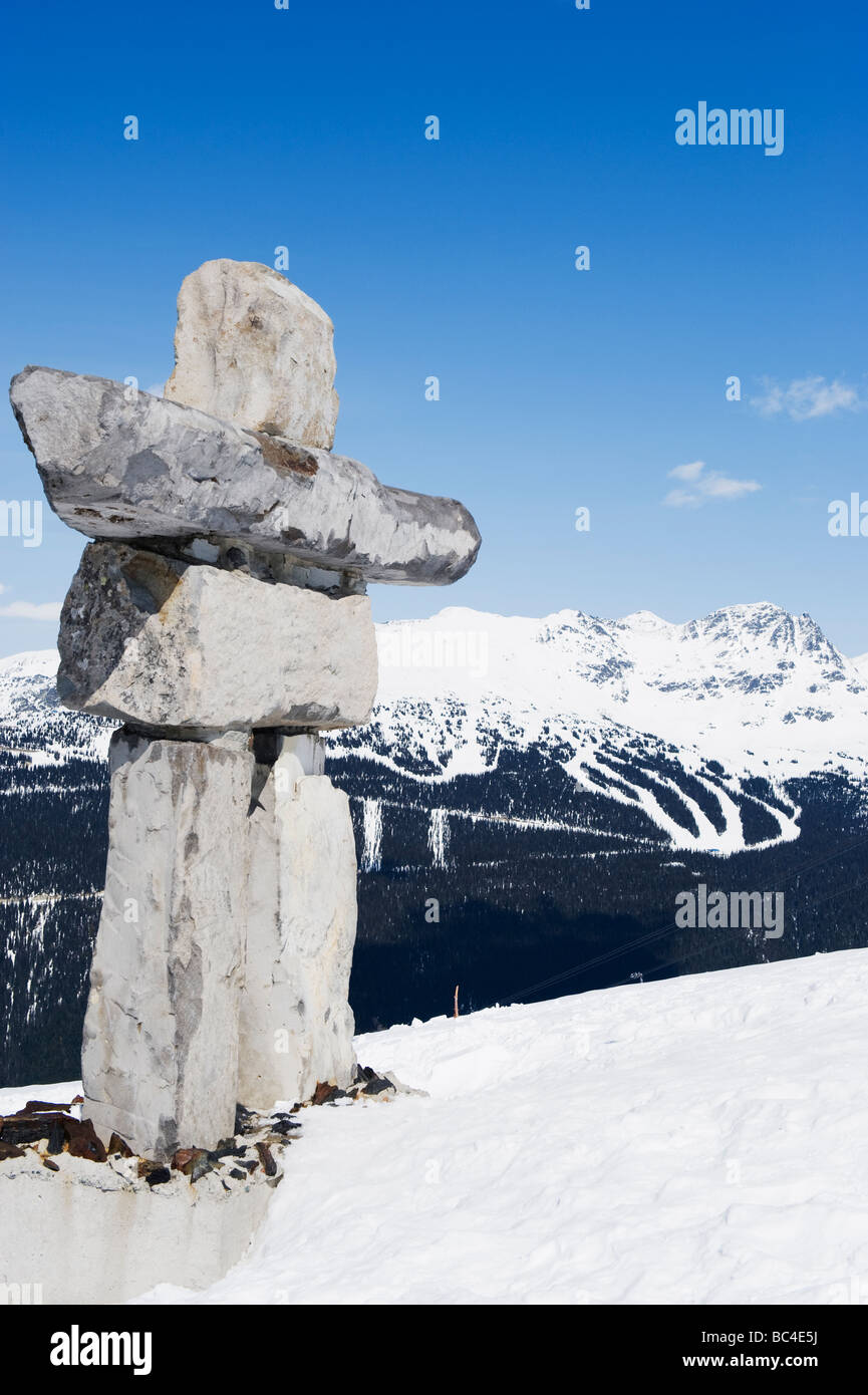 an Inuit Inukshuk stone statue Whistler mountain resort venue of the 2010 Winter Olympic Games Stock Photo