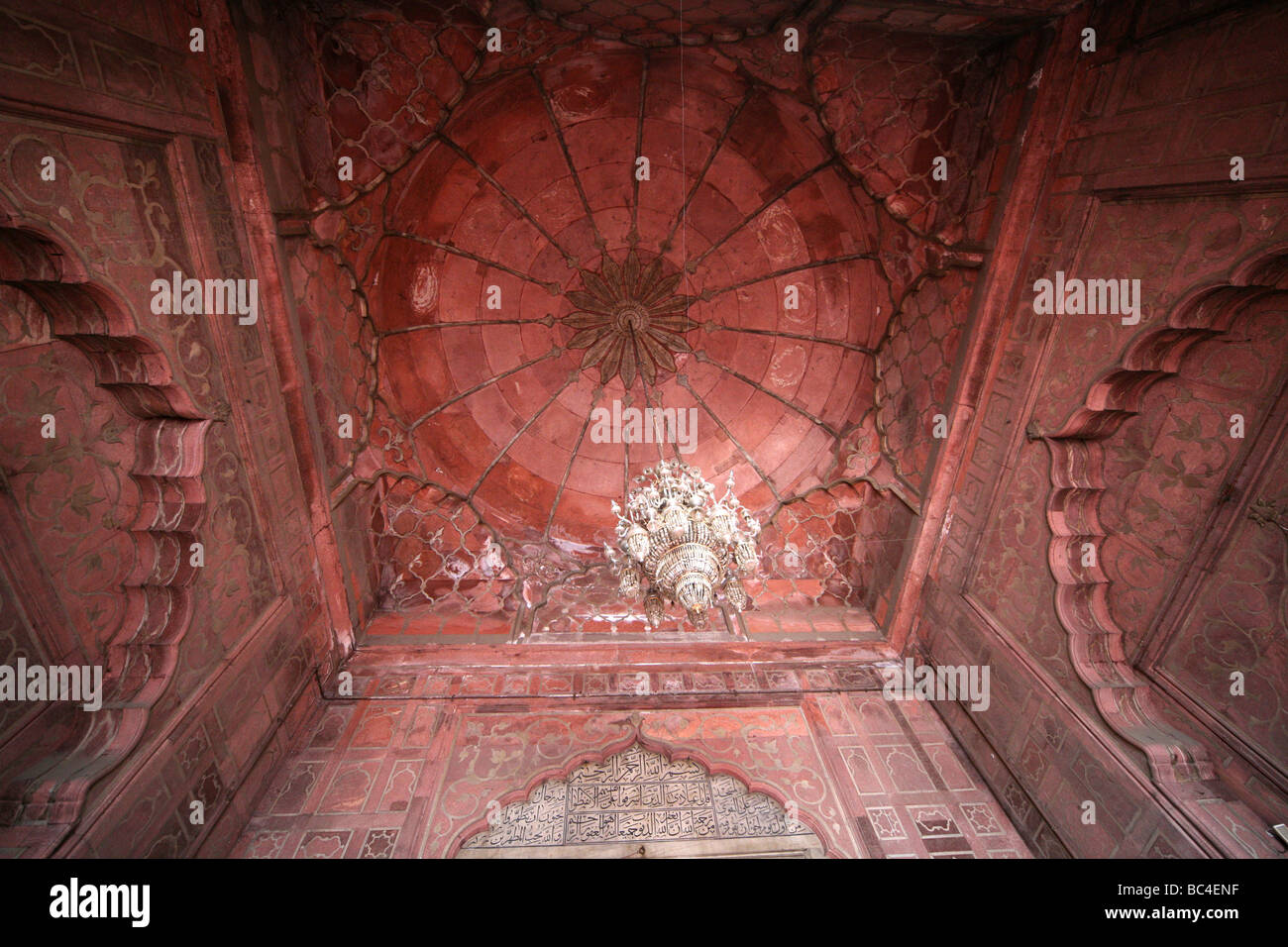 Huge silver chandelier in the Jama Masjid mosque in New Delhi the