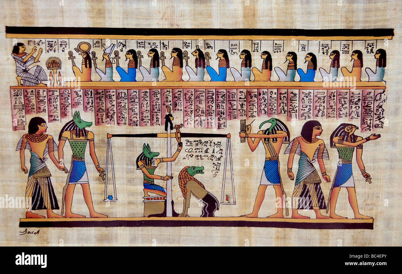 New Egyptian Paintings from pharaonic times on papyrus paper Egypt Cairo Stock Photo