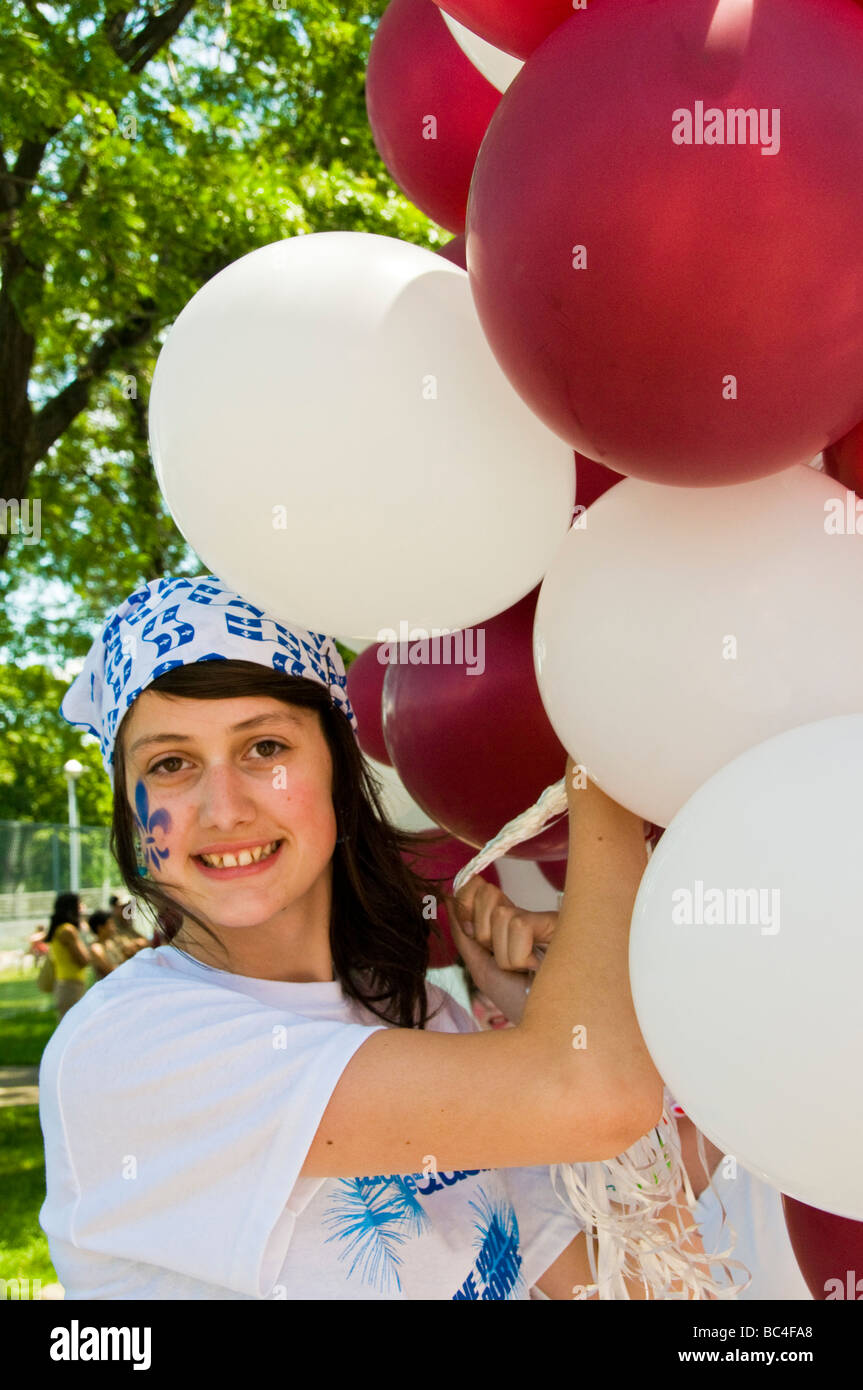 Young people celebrating the Saint Jean Baptiste in montreal Stock Photo