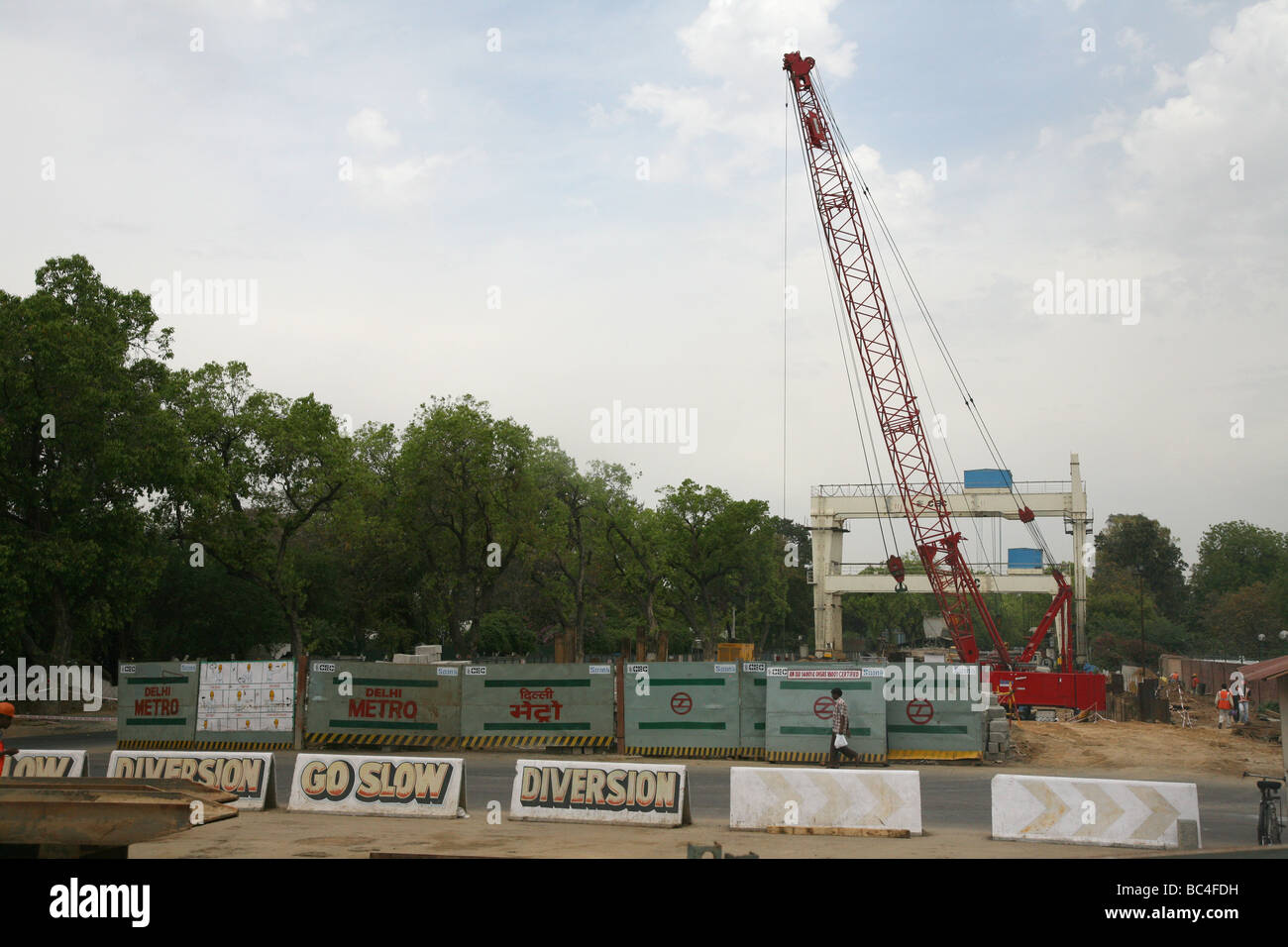 Construction work for the Metro at the 2010 Commonwealth Games in New Delhi, India. Stock Photo