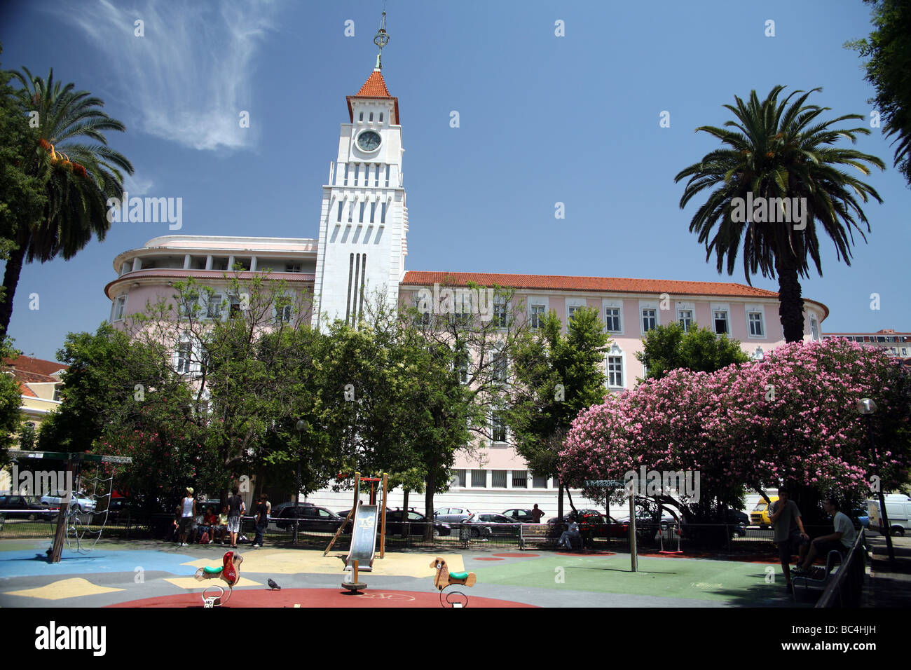 Park near Mercado da Ribeira Stock Photo