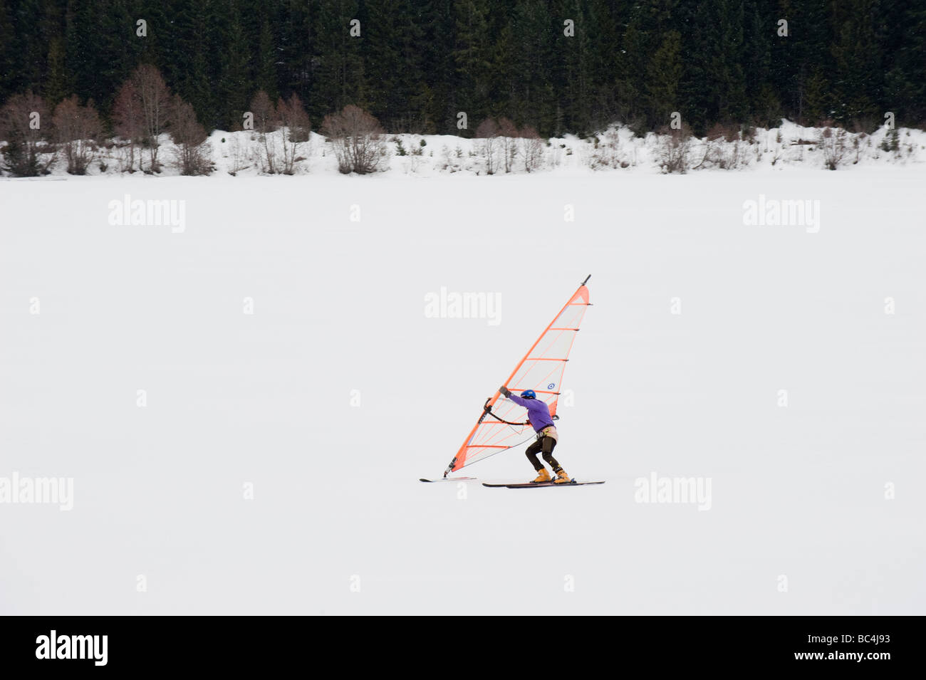 windsurfing on ice Lake Alta Whistler mountain resort venue of the 2010