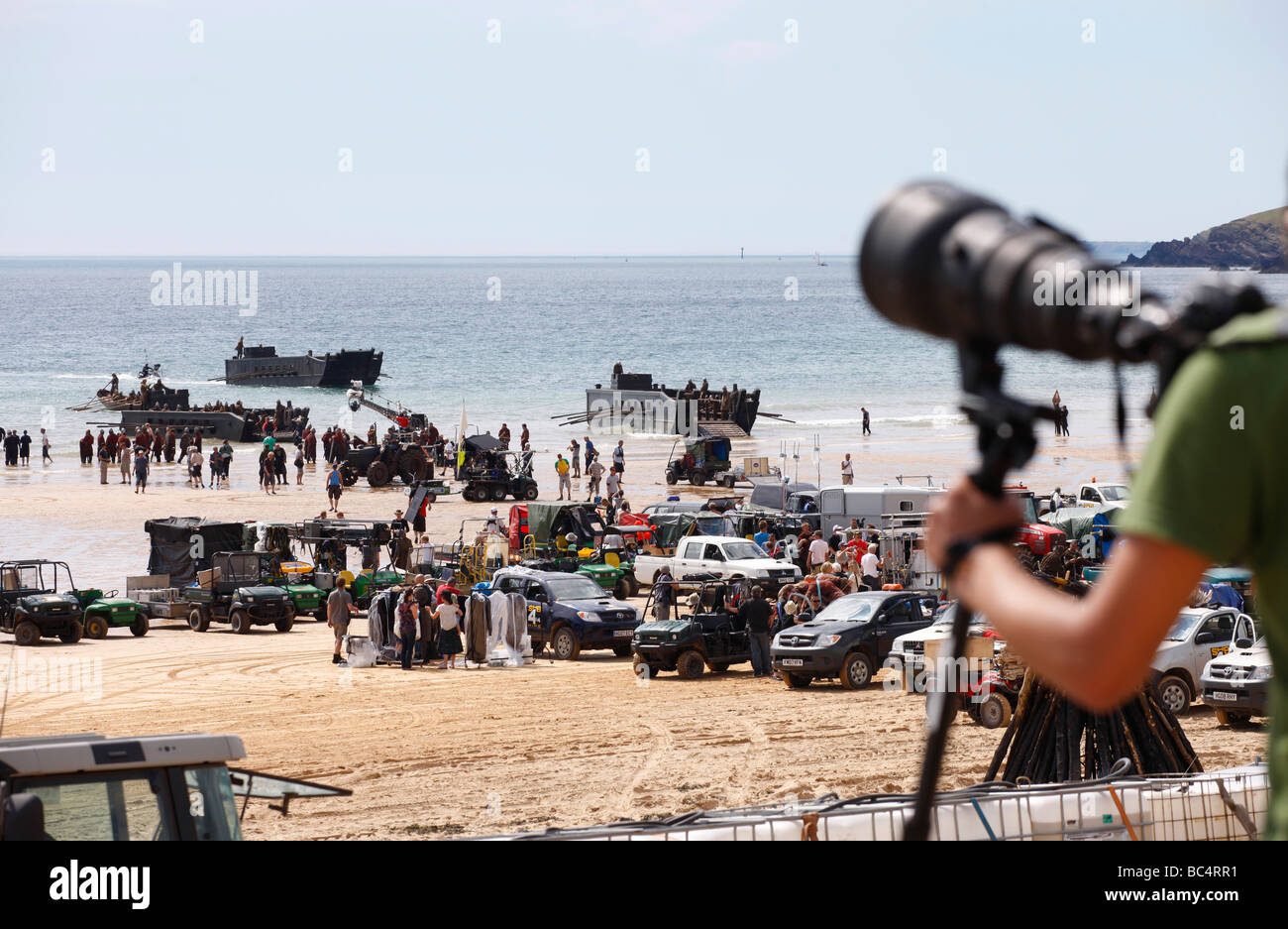 Film set for Robin Hood starring Russell Crowe at Freshwater West Pembroke Pembrokeshire Wales Stock Photo