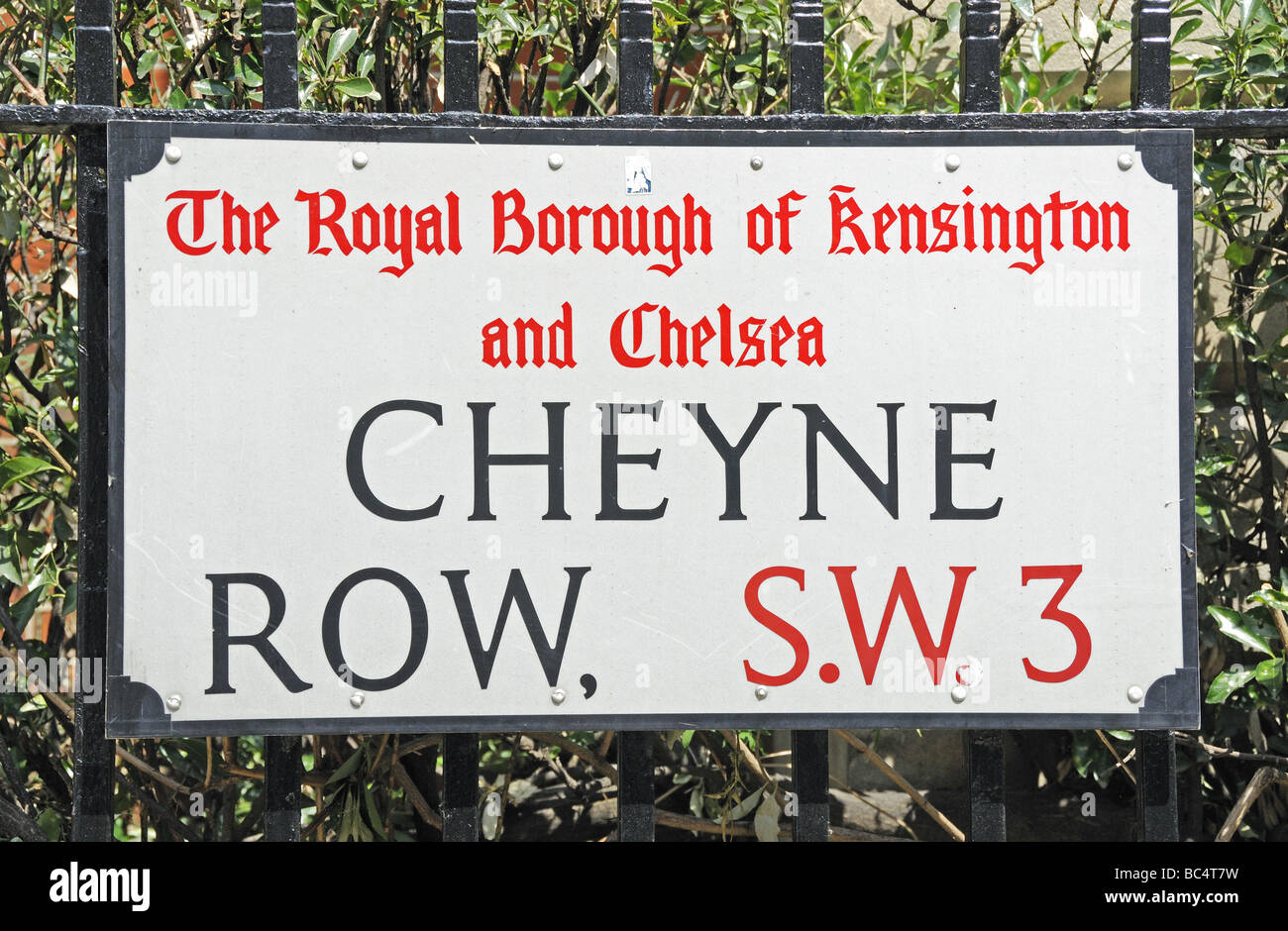 Cheyne Row street sign The Royal Borough of Kensington and Chelsea London SW3 England UK Stock Photo
