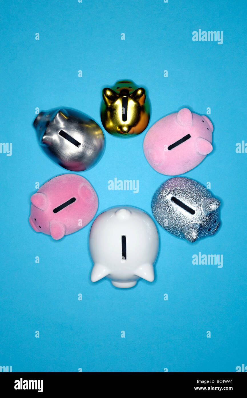 Six piggy banks Stock Photo