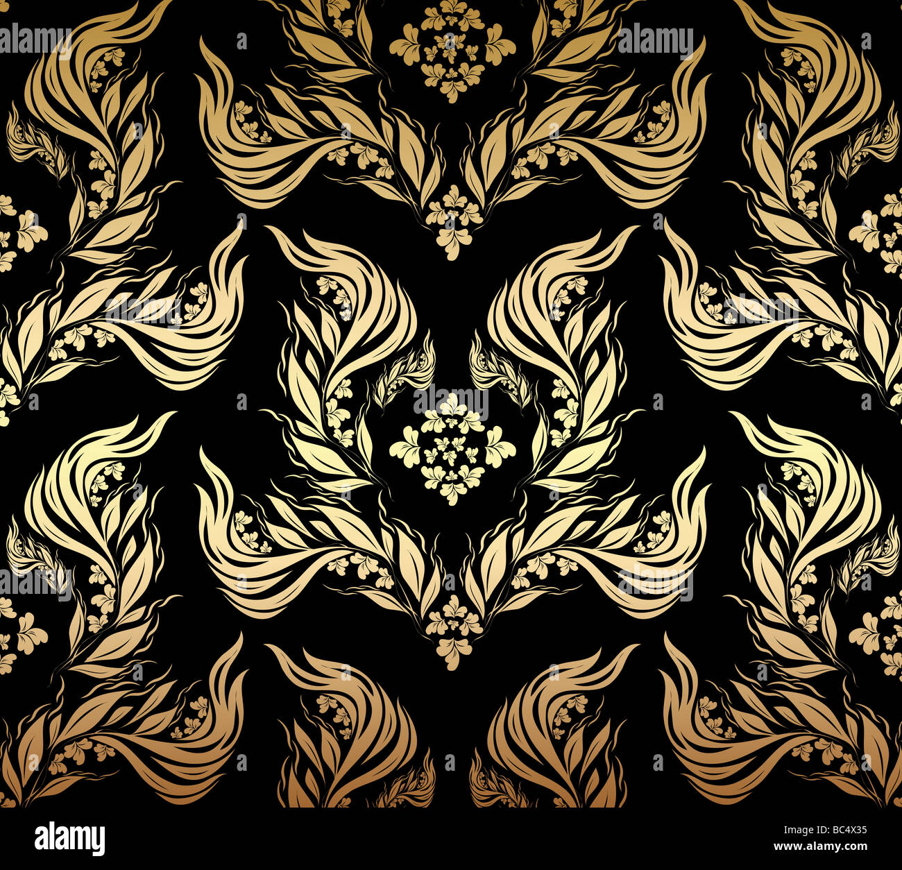 Vector decorative golden seamless floral ornament on a black background ...