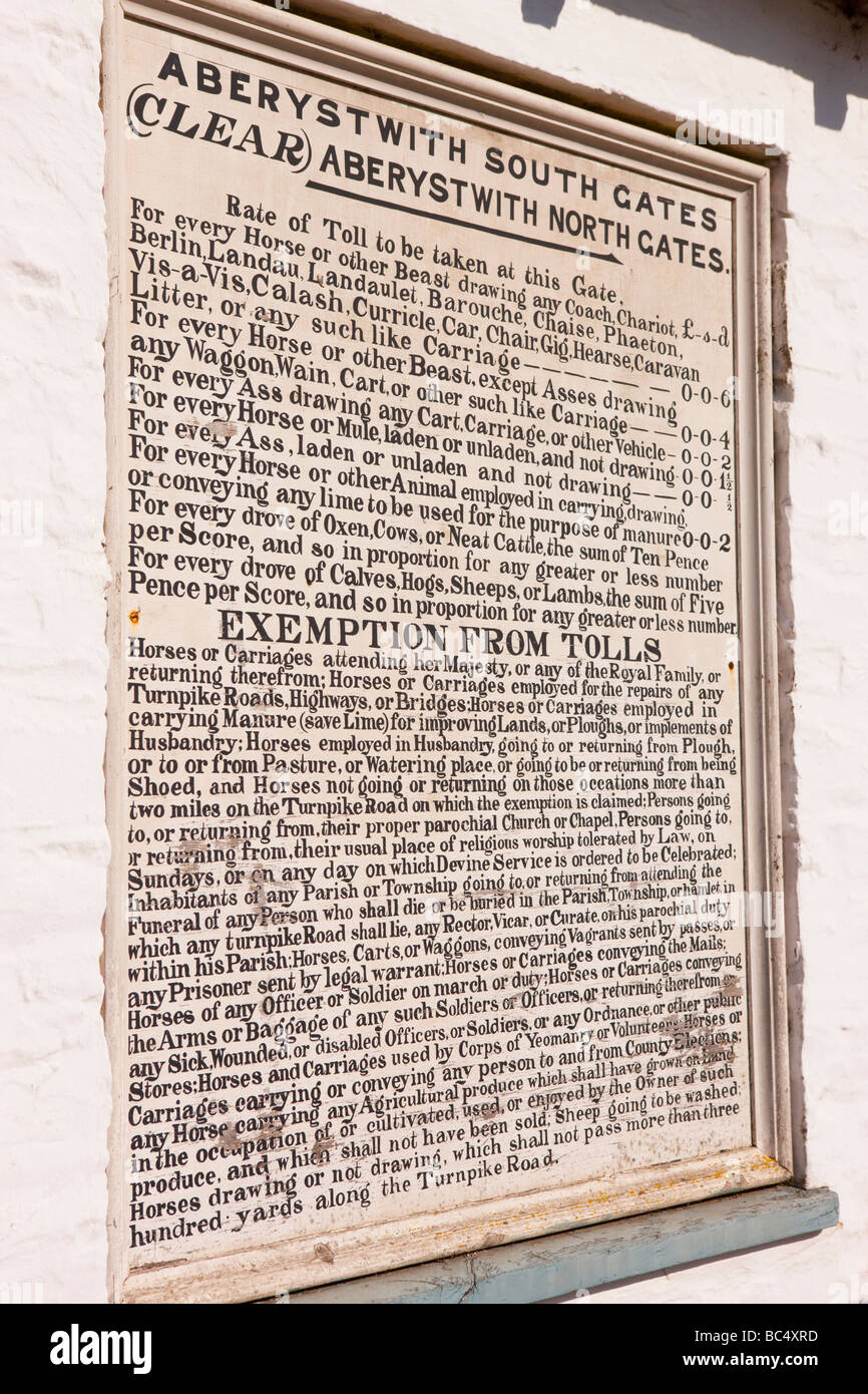 List of charges at the tollhouse St Fagans Cardiff Wales Stock Photo