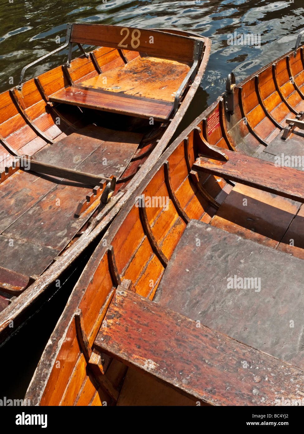 Punts moored on the river Wear in the city of Durham Stock Photo