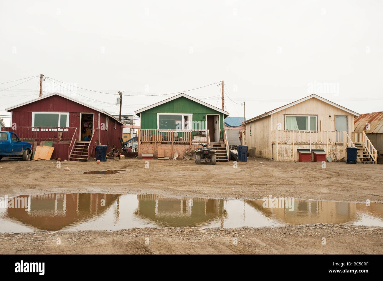 HOUSES IN NOME ALASKA REFLECT IN LARGE PUDDLE Stock Photo Alamy
