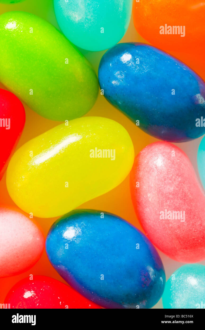 Multi colored jelly beans captured in 16 bit and provided in Adobe1998 color space to hold difficult color tones Stock Photo
