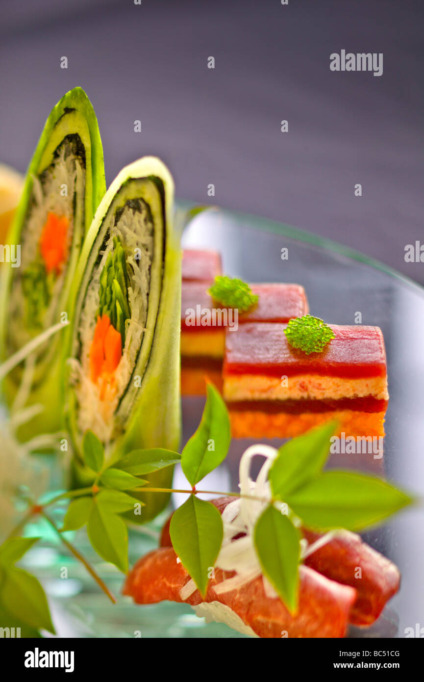 Sushi platter with rolls of tuna crab and beef Stock Photo Alamy