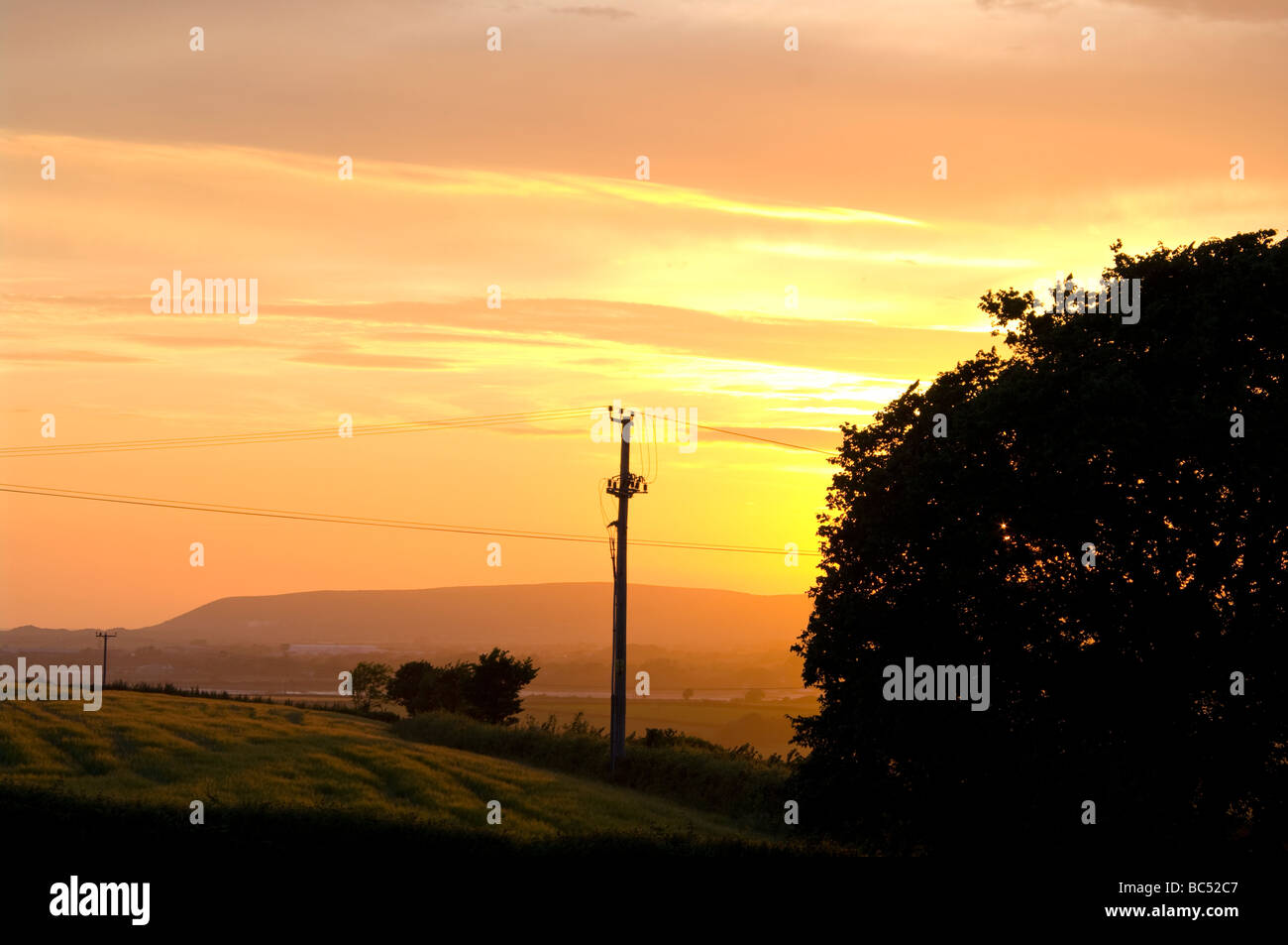 A View Over The Rolling Hills Of North Devon at Sunset from Bickington England Stock Photo