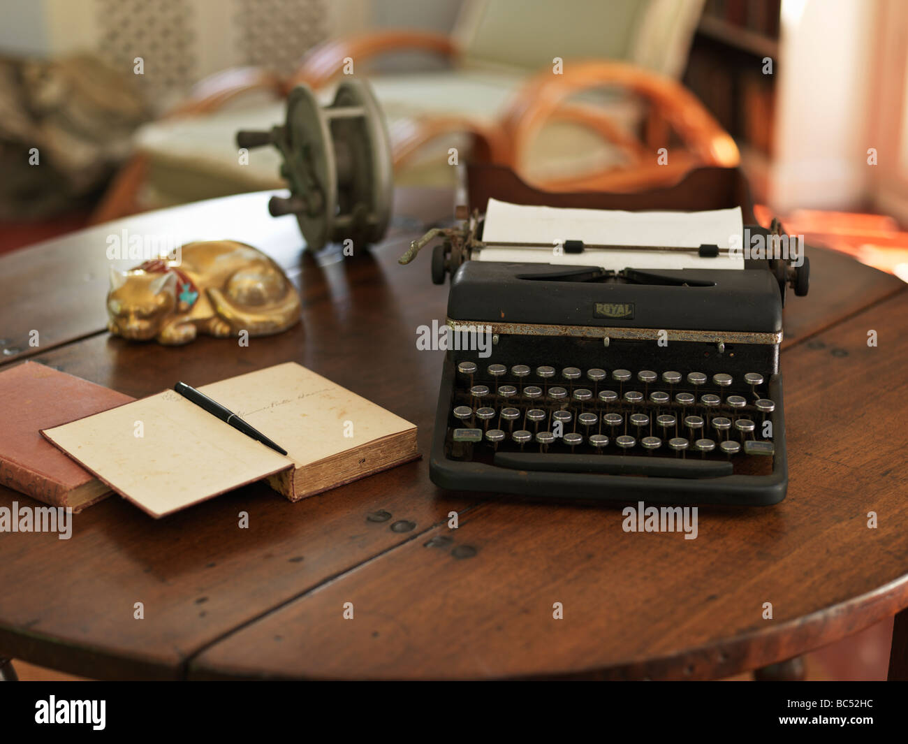 USA, Florida, Key West, Ernest Hemingway House, study and studio with his Royal typewriter Stock Photo
