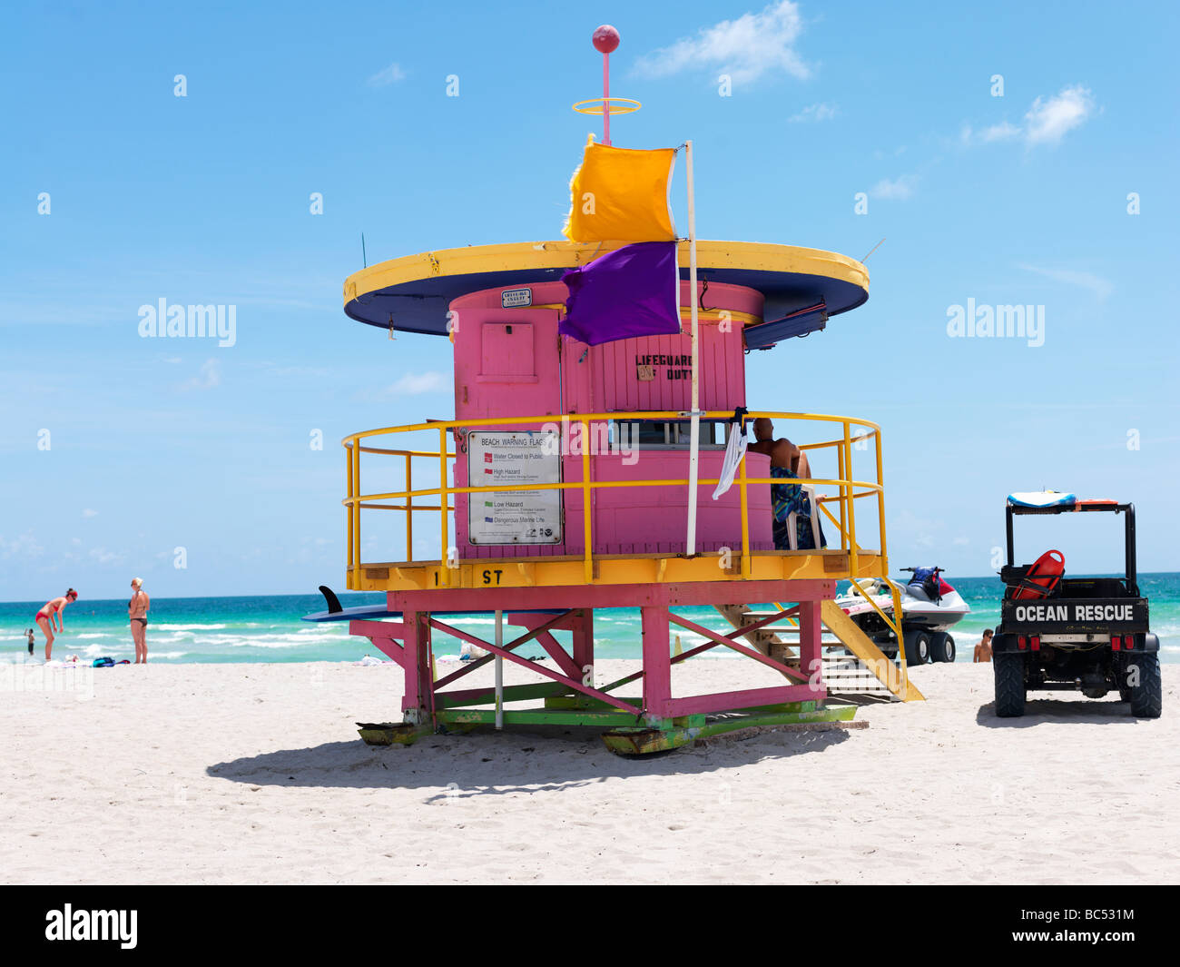 Art Deco style lifeguard station  on South Beach Miami Stock Photo