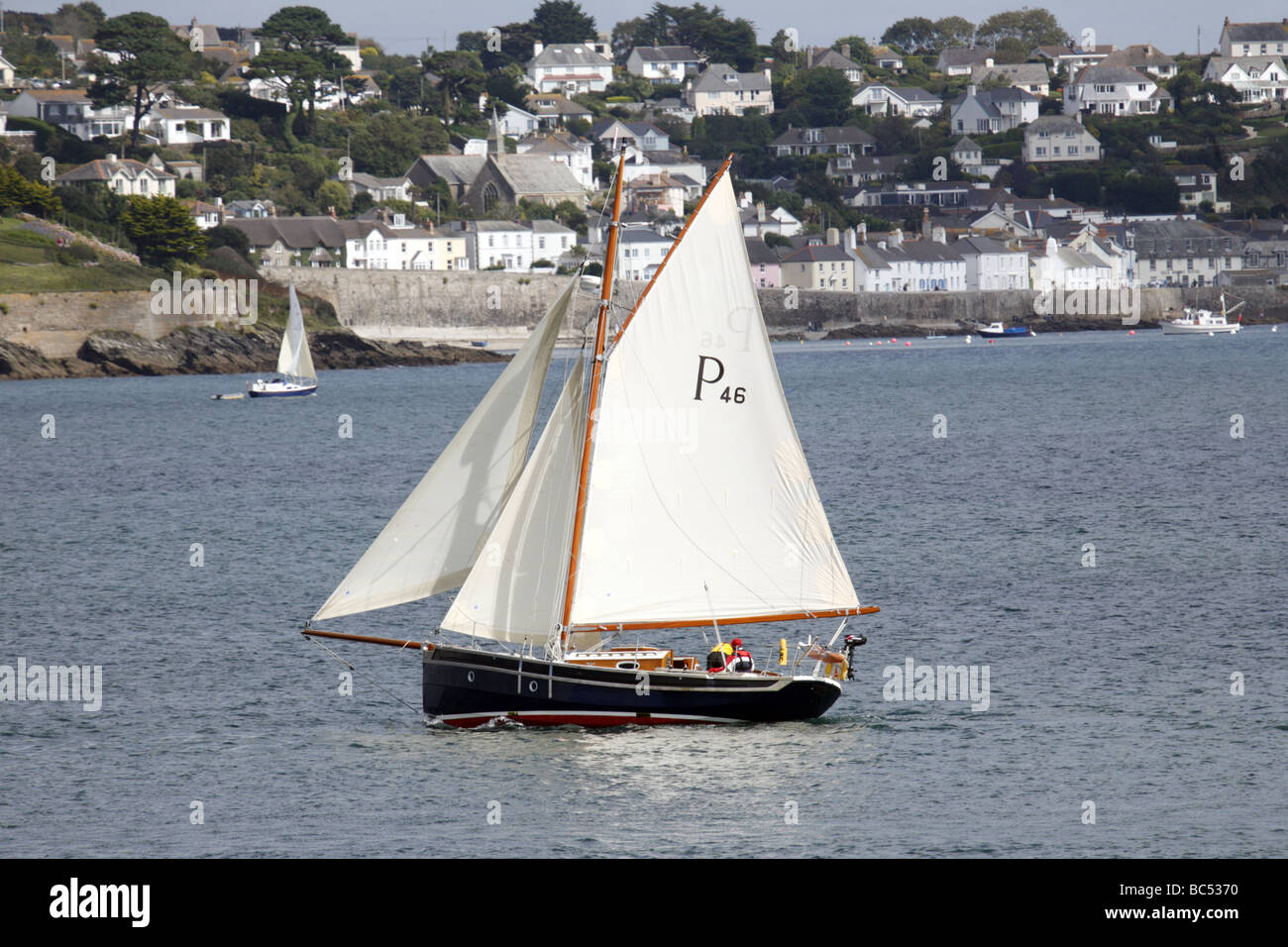 Traditional Falmouth Working Boat, Gaff Cutter, Passing St Mawes in Falmouth Harbour Stock Photo