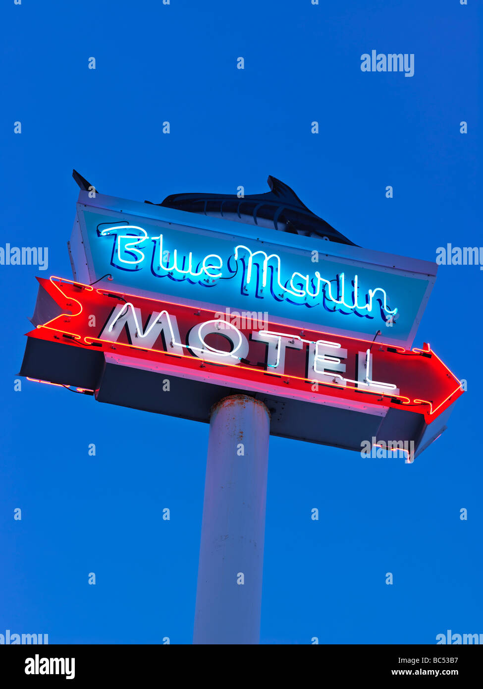 neon motel sign Stock Photo