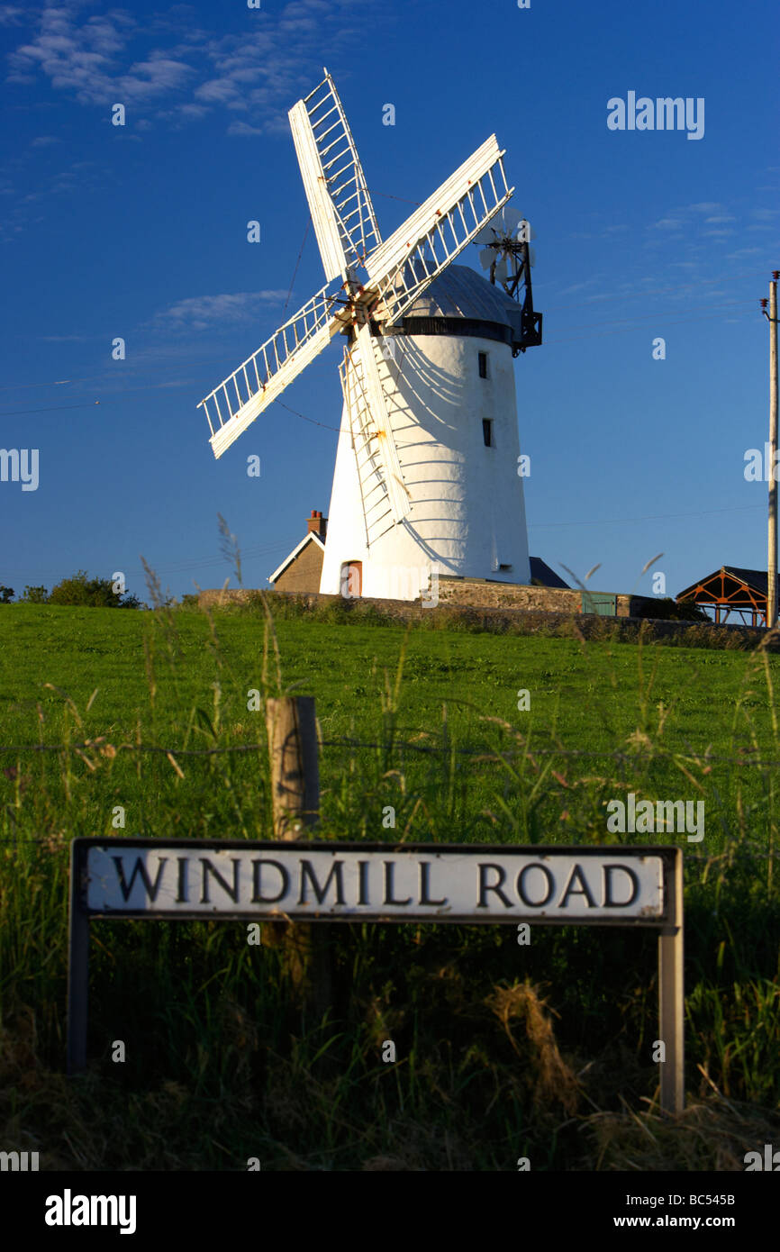 roadsign for windmill road and Ballycopeland windmill historic monument