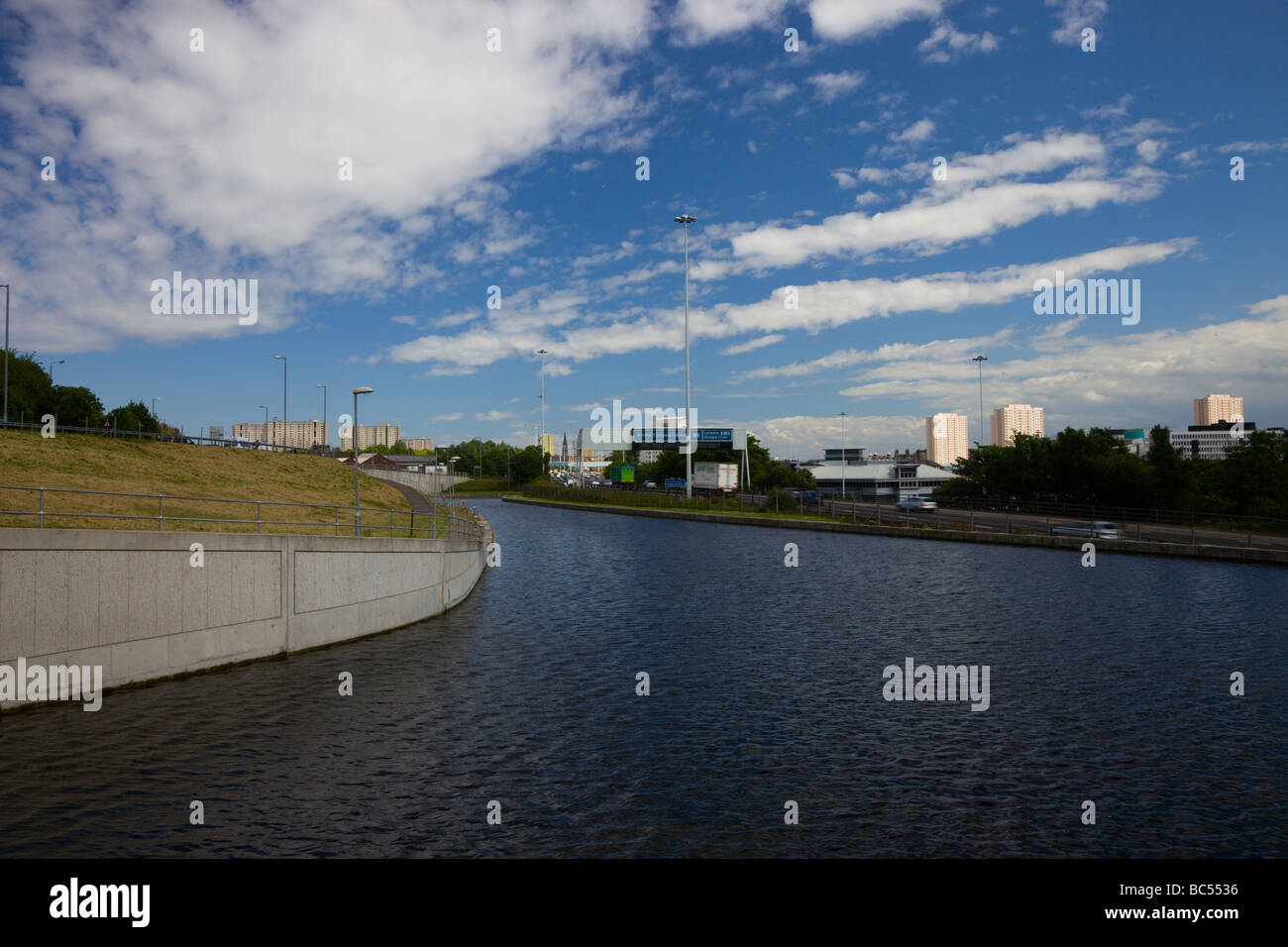 Looking over the Forth and Clyde Canal to the M8 Motorway Stock Photo