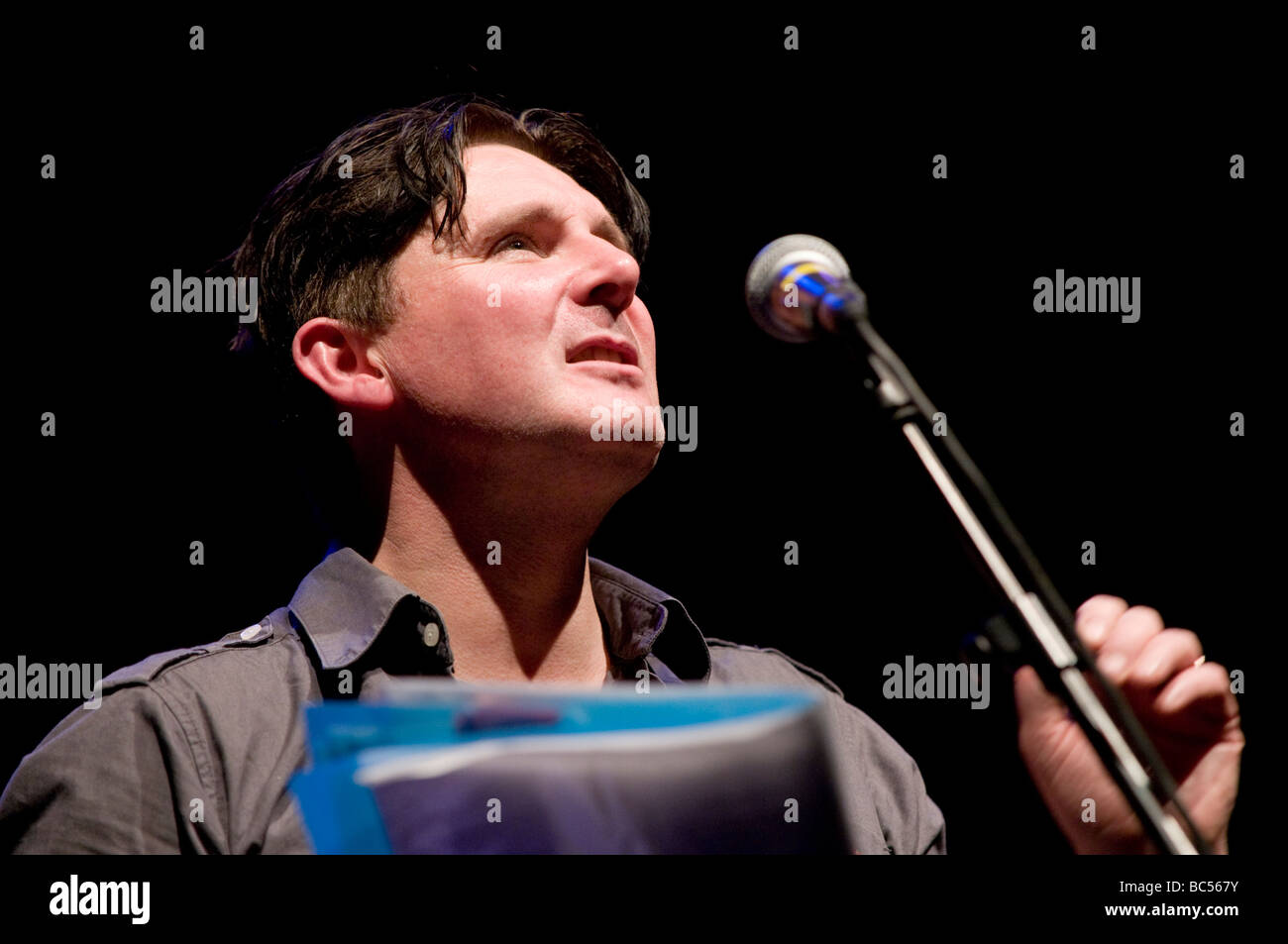 Patrick Jones radical left wing socialist welsh poet performing at Aberystwyth Arts Centre 14 june 2009 Stock Photo