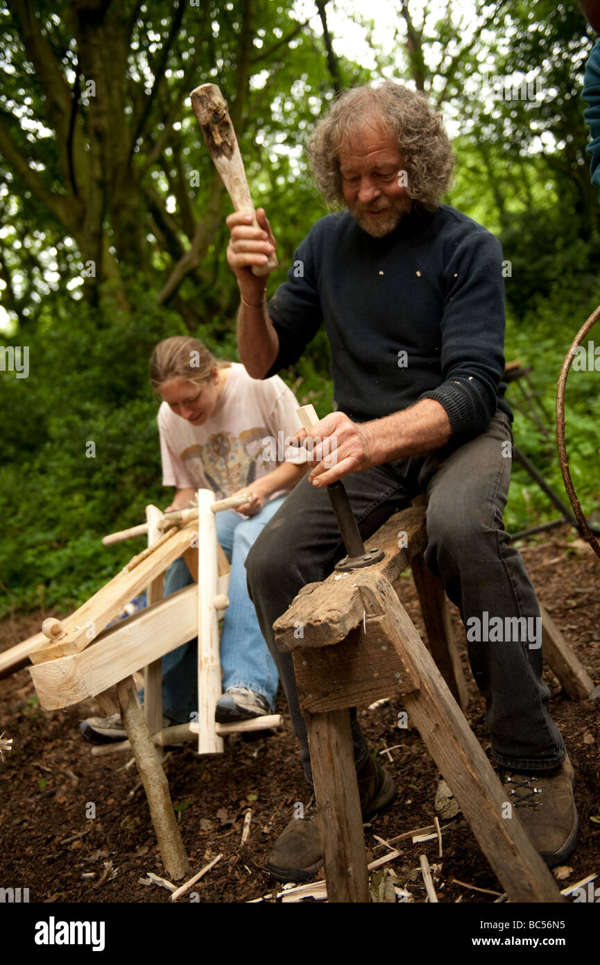 Bob Shaw making wooden dowel pegs at the Wild Woods Day Penglais Stock  Photo - Alamy