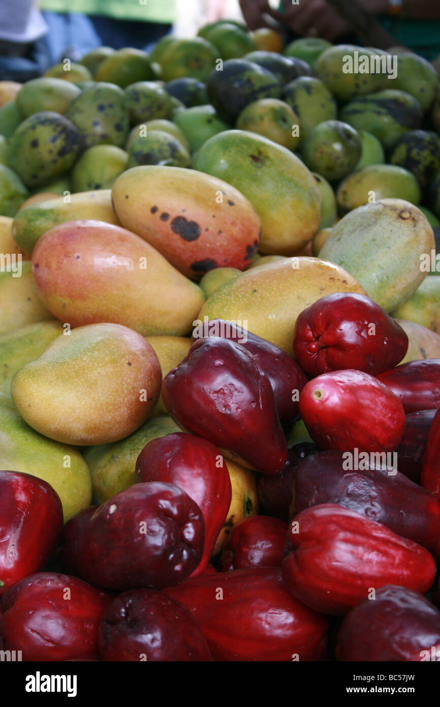 Tropical fruits for sale at a stall in Middle Quarters, Jamaica Stock Photo