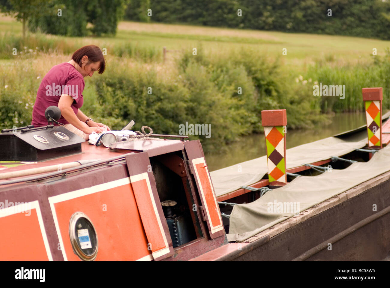 canal blogger blogging during the 2009 Braunston Historic FMC Narrowboat Rally Stock Photo