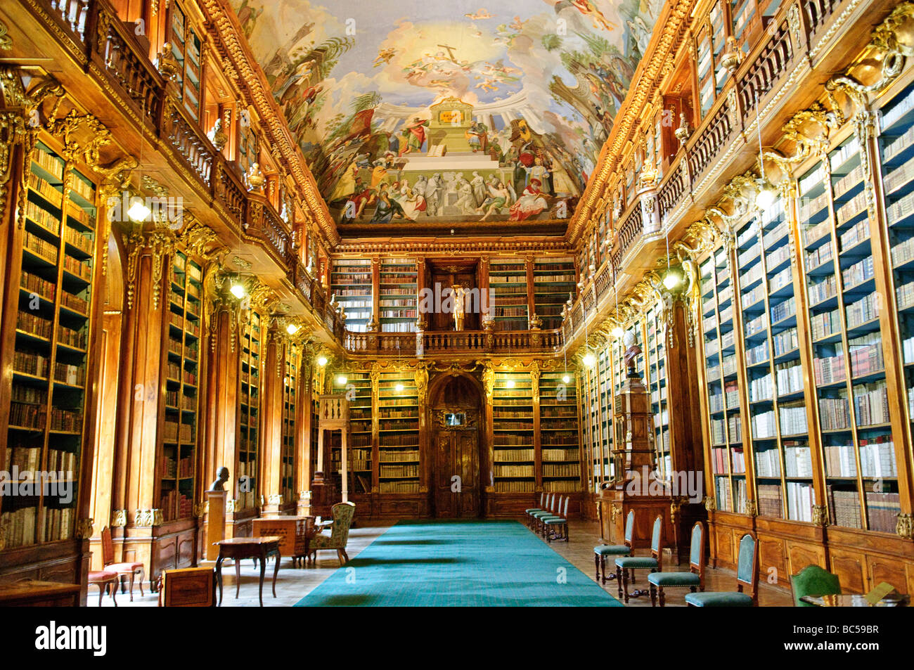 PRAGUE, Czech Republic - The Theological Hall in the Strahov Library. Designed in the Baroque style by Giovanni Domenico Orsi in 1679. Stock Photo