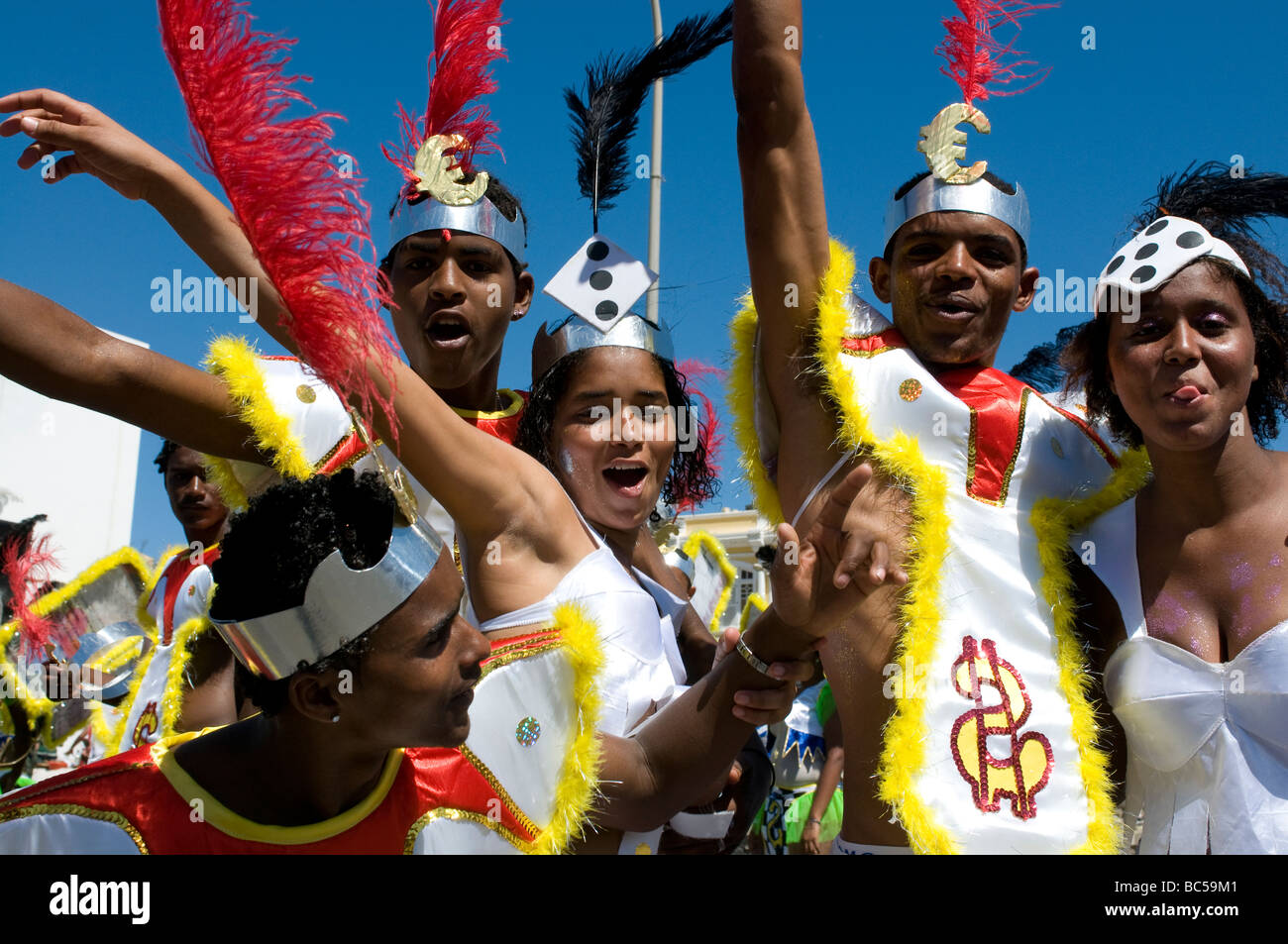 Costumed people celebrating Carnival Mindelo Cabo Verde Africa Stock Photo