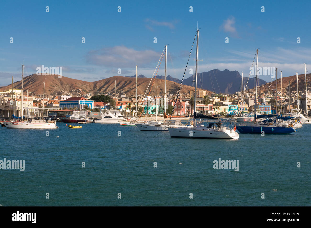 View over fisher port and city San Vincente Mindelo Cabo Verde Africa Stock Photo