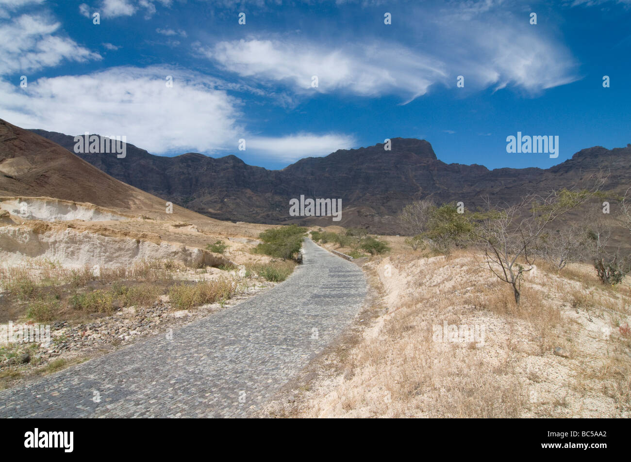 Road through rocky landscape San Antao Cabo Verde Africa Stock Photo