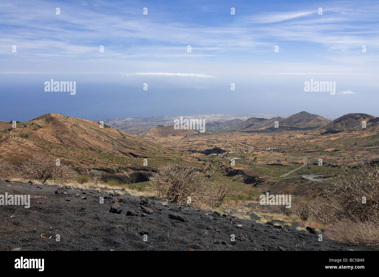 Bare landscape around vulcano on Fogo Cabo Verde Africa Stock Photo