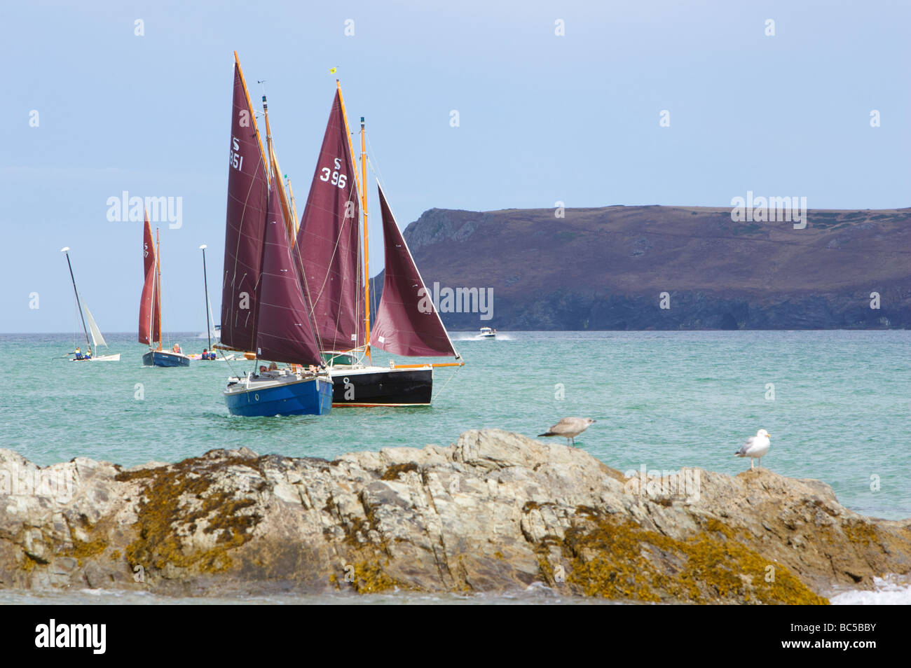 Sailing boats off Padstow in Cornwall Stock Photo