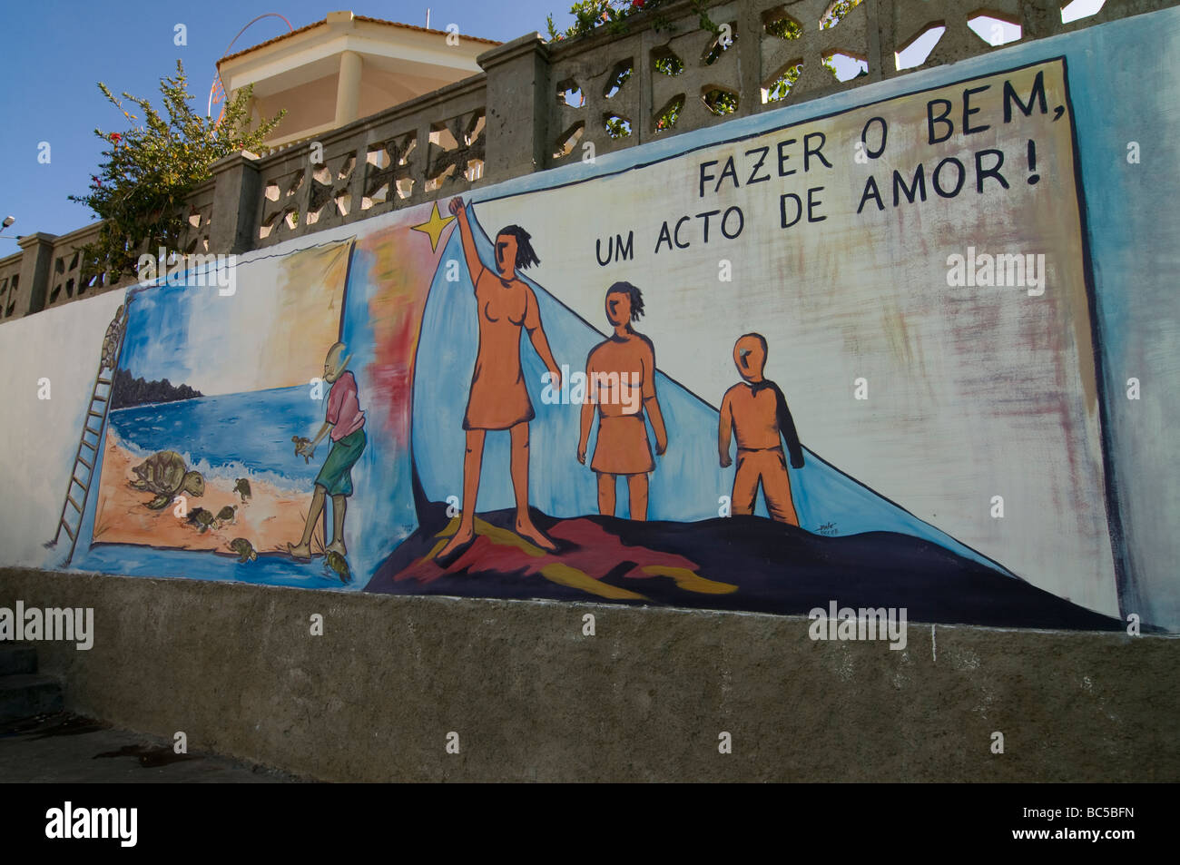 Paintings on fassads of houses San Felipe Vulcano Fogo Fogo Cabo Verde Africa Stock Photo