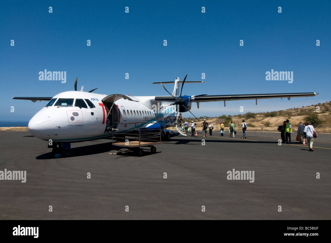 Plane at airport San Felipe Vulcano Fogo Fogo Cabo Verde Africa Stock Photo