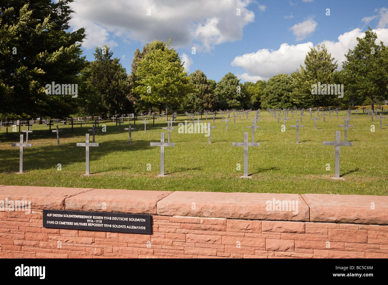Consenvoye France Rows of metal crosses in the German Military Cemetery for First World War battle of Verdun Stock Photo