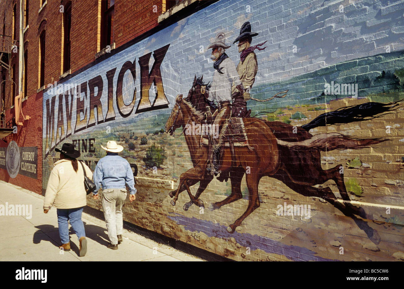 Mural on store wall at North Main Street at Fort Worth Stockyards in