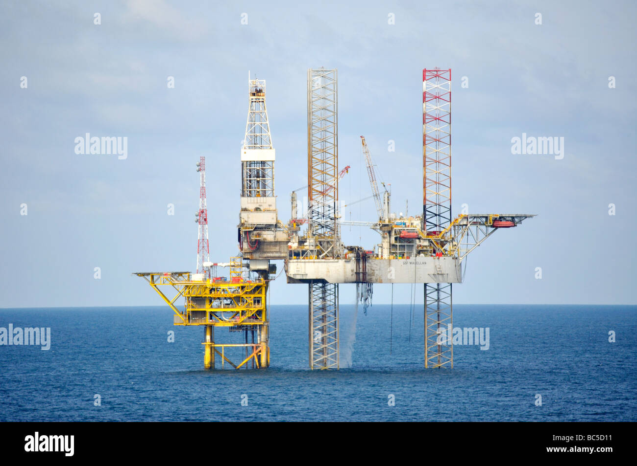 An offshore oil platform, North Sea, Europe Stock Photo