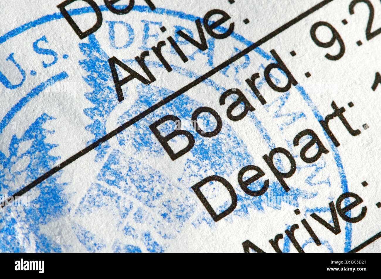 Airline boarding pass with public seal of Homeland Security Stock Photo