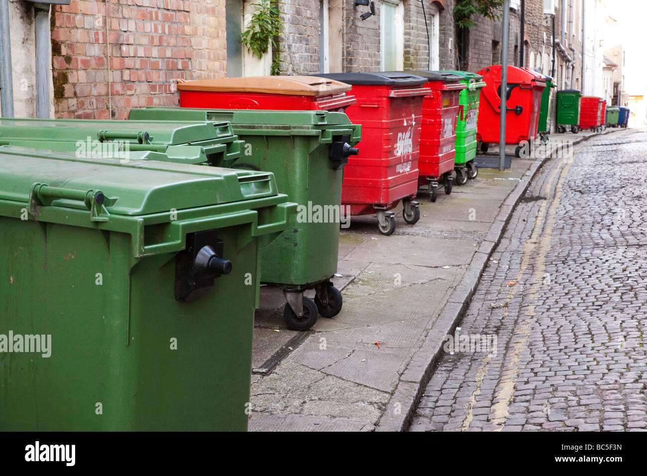 wheelie bins in a street Stock Photo