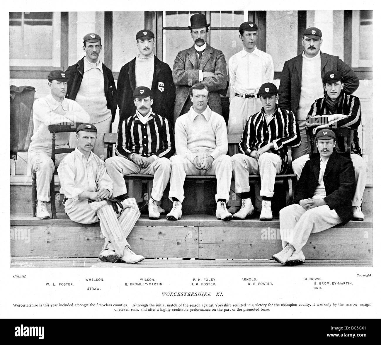 Worcestershire 1899 photo of the first class county cricket team which lost narrowly to champions Yorkshire in their first game Stock Photo