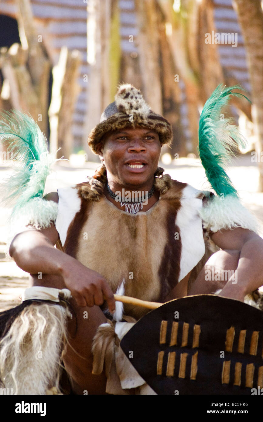 Zulu warrior gives traditional dance in Dumazulu cultural village