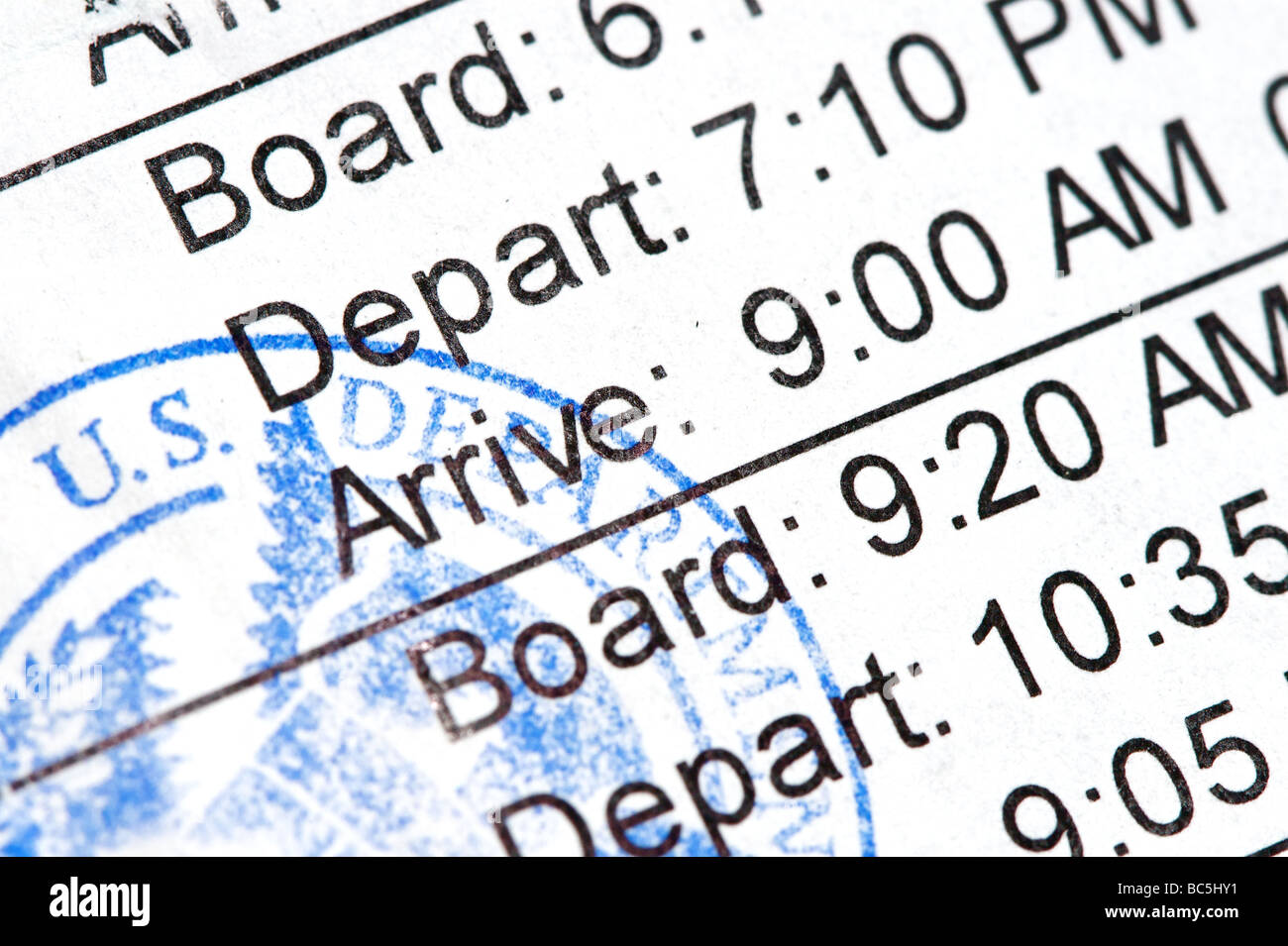 Airline boarding pass with public seal of Homeland Security Stock Photo