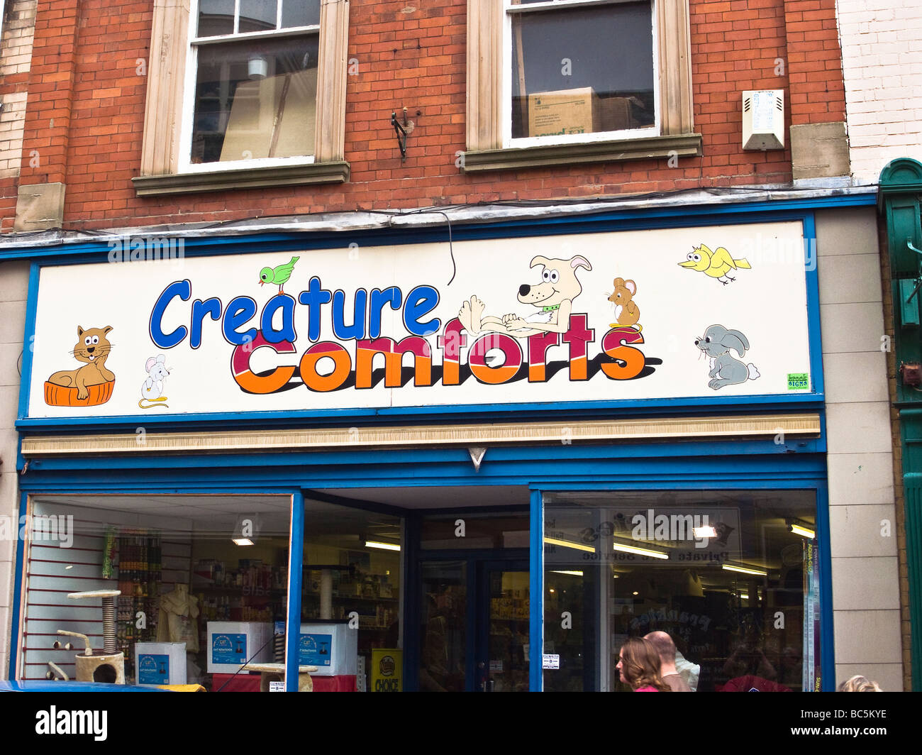 Creature Comforts name of pet shop in Tiverton Devon UK seen from public highway Stock Photo