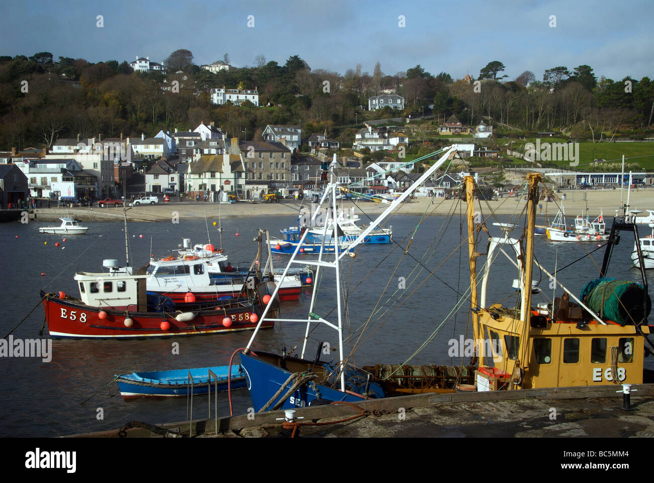 Lyme Regis Holiday Resort Dorset UK Harbour Quay Fishing Boats Stock