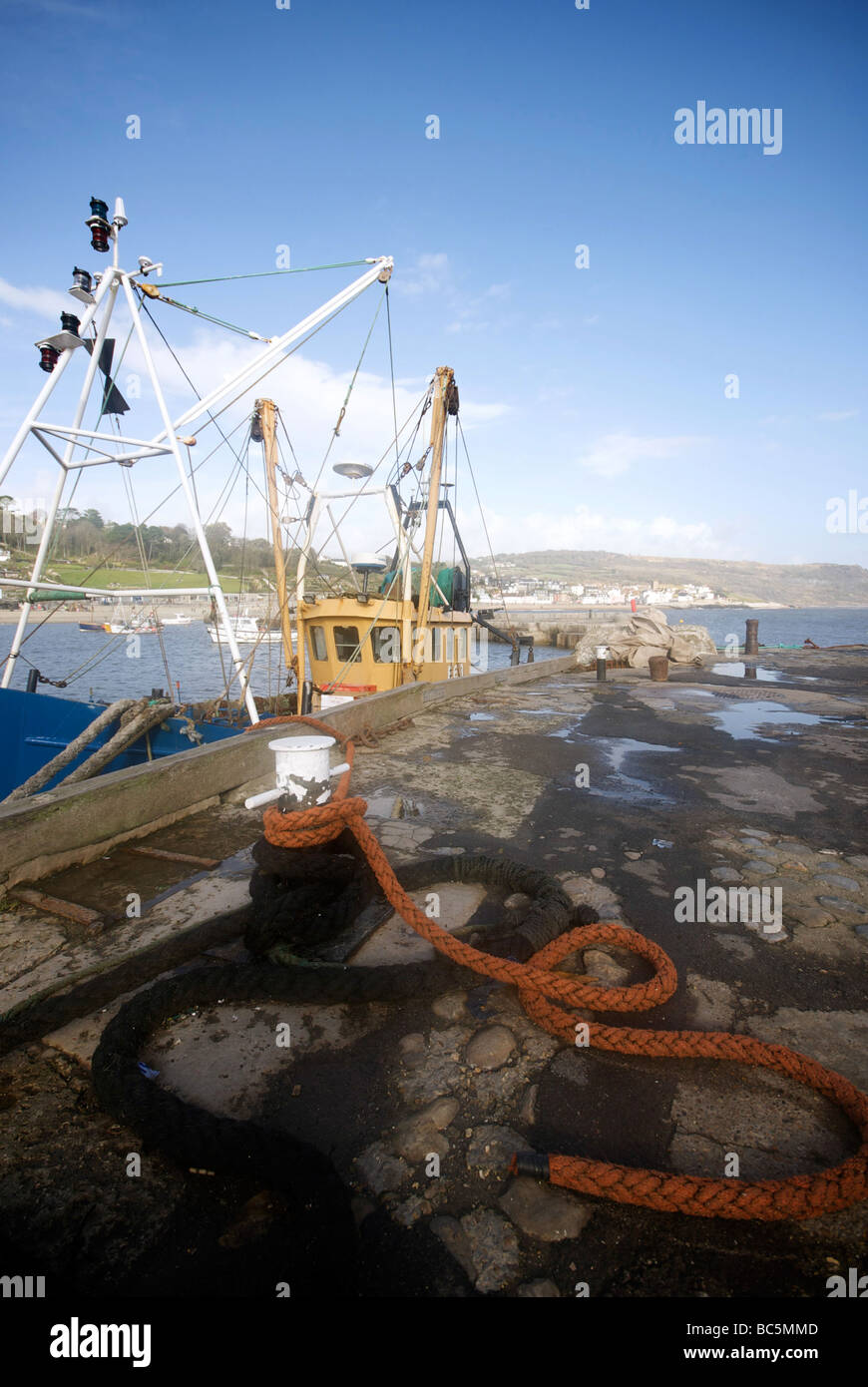 Lyme Regis Holiday Resort Dorset UK Harbour Quay Fishing Boat Bollard