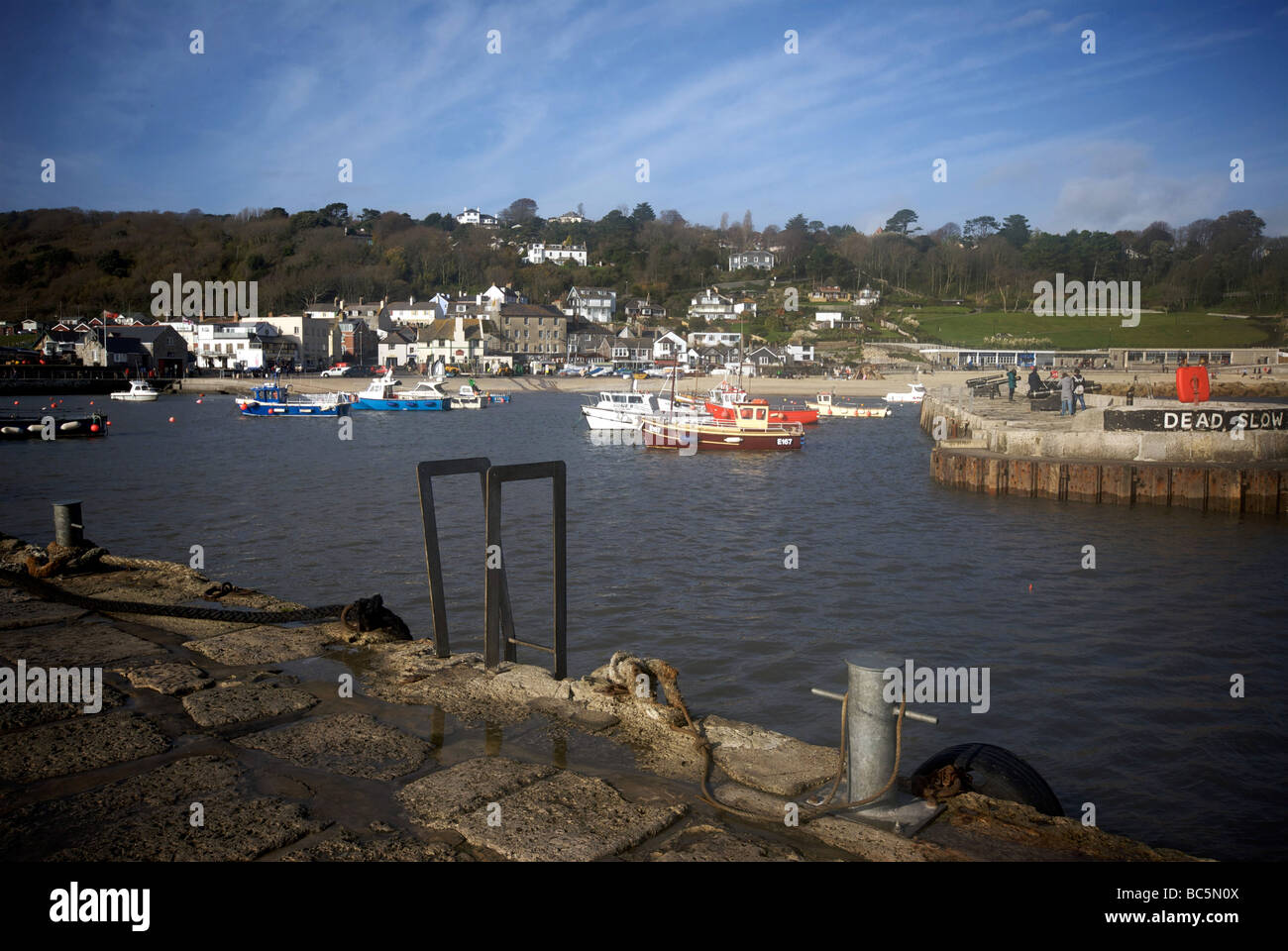 Lyme Regis Holiday Resort Dorset UK Harbour Quay Wall Fishing Boats