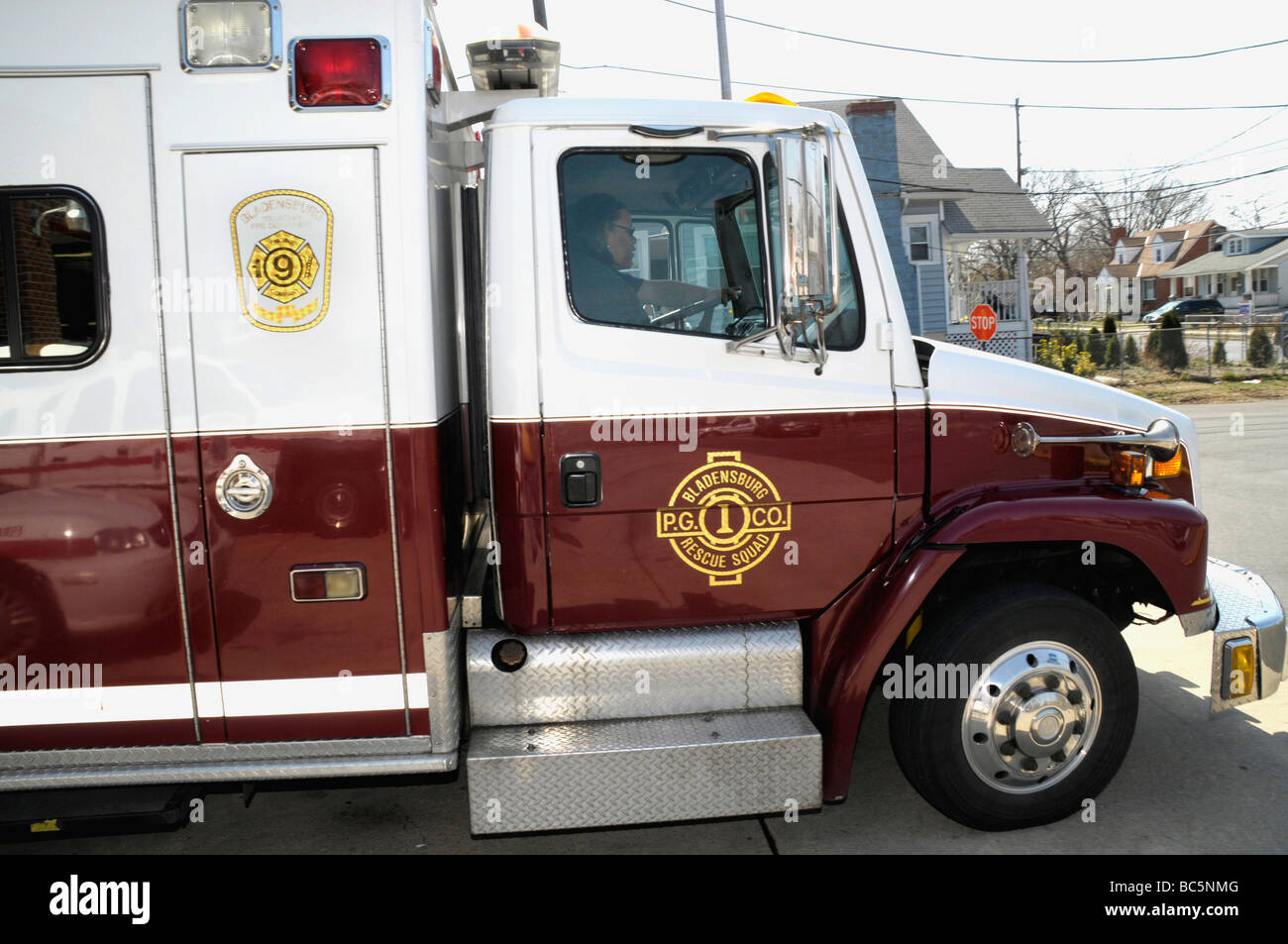 ambulance responding on a call in Bladensburg Maryland Stock Photo