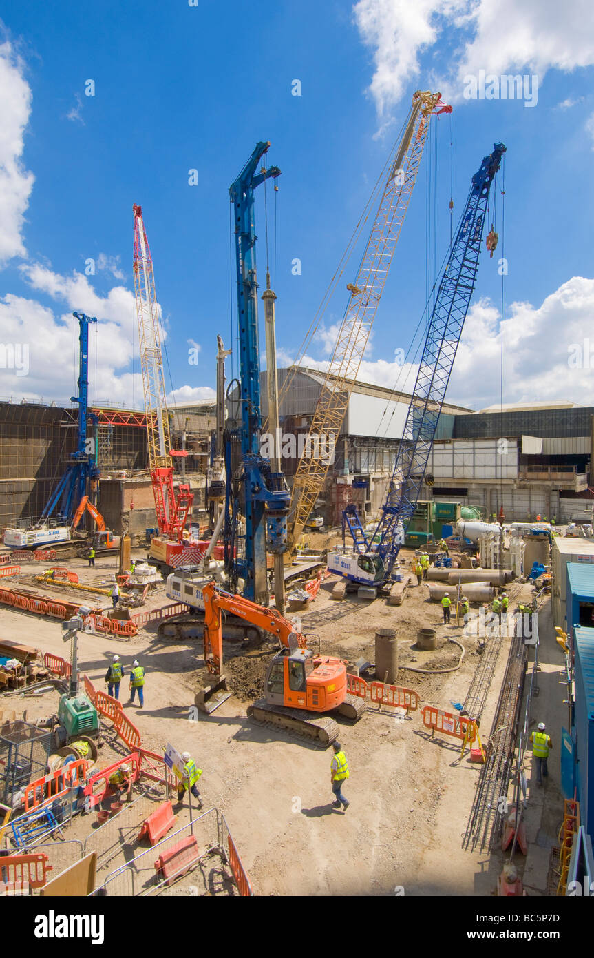 The construction site of the Shard building near London Bridge during the ground works. Stock Photo