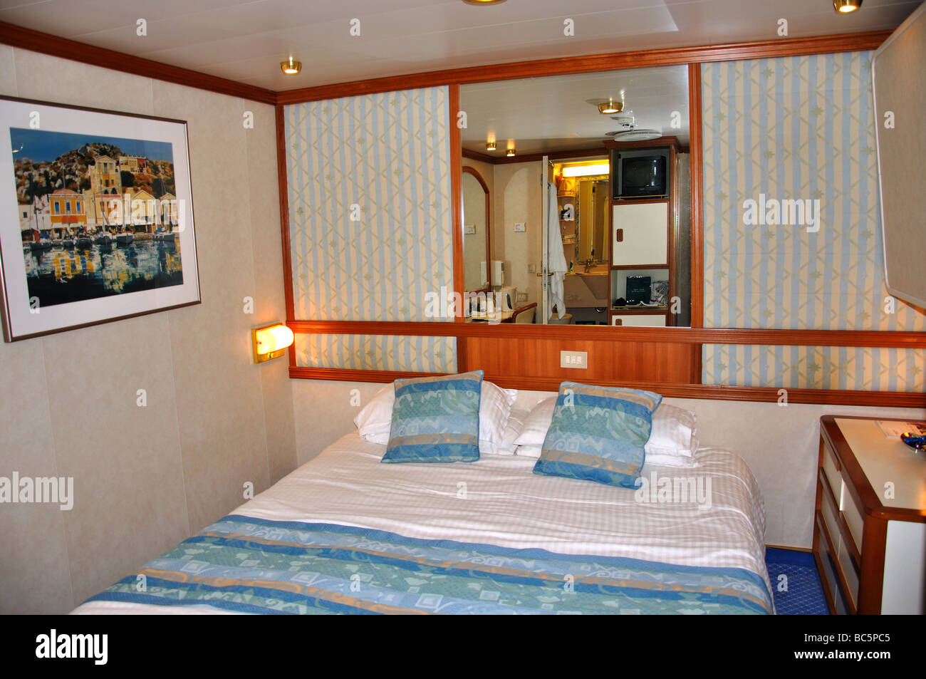 Inside cabin, P&O Oceana Cruise Ship, North Sea, Europe Stock Photo